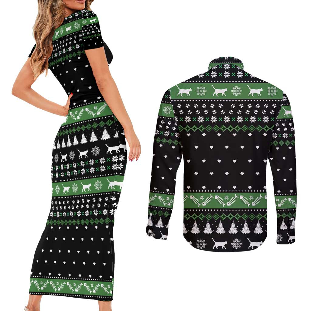 Cat Be Nice Christmas Couples Matching Short Sleeve Bodycon Dress and Long Sleeve Button Shirt Xmas Holiday Patterns - Wonder Print Shop