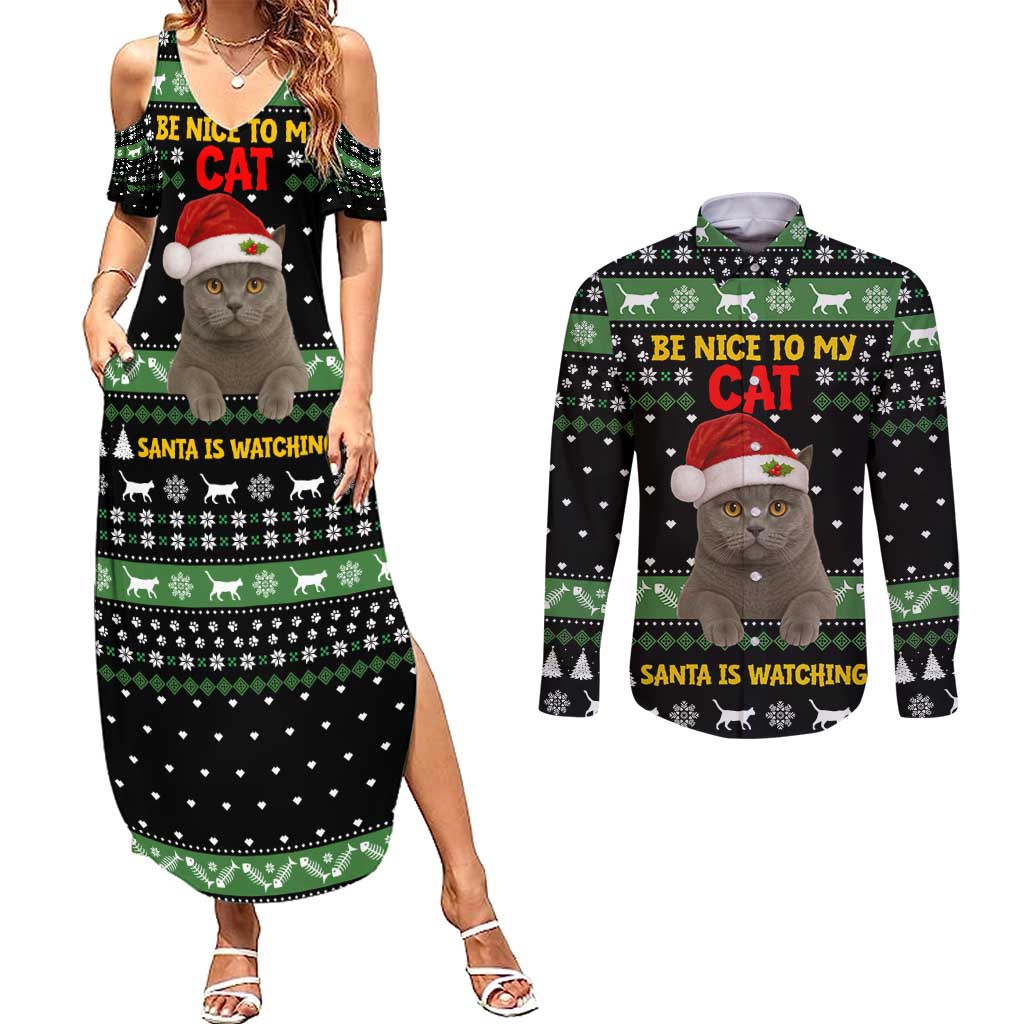 Cat Be Nice Christmas Couples Matching Summer Maxi Dress and Long Sleeve Button Shirt Xmas Holiday Patterns - Wonder Print Shop