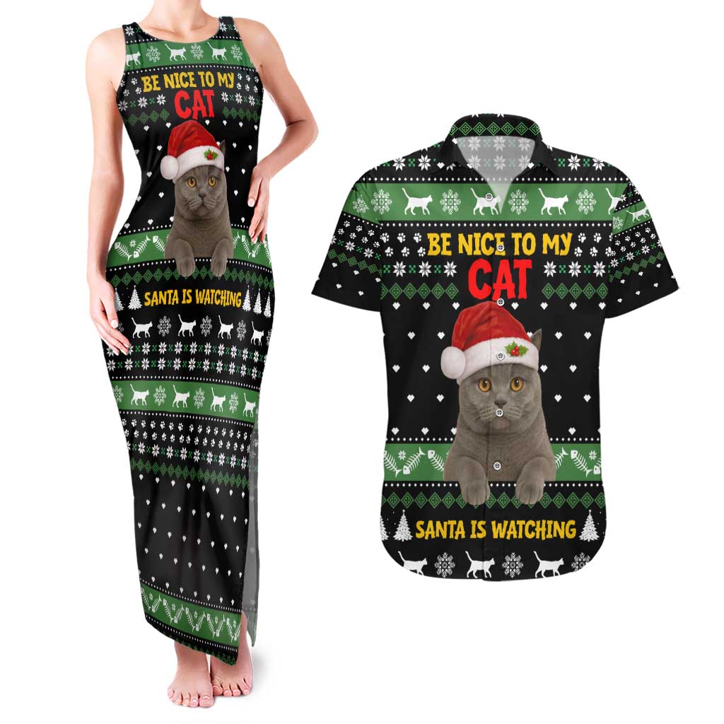 Cat Be Nice Christmas Couples Matching Tank Maxi Dress and Hawaiian Shirt Xmas Holiday Patterns - Wonder Print Shop