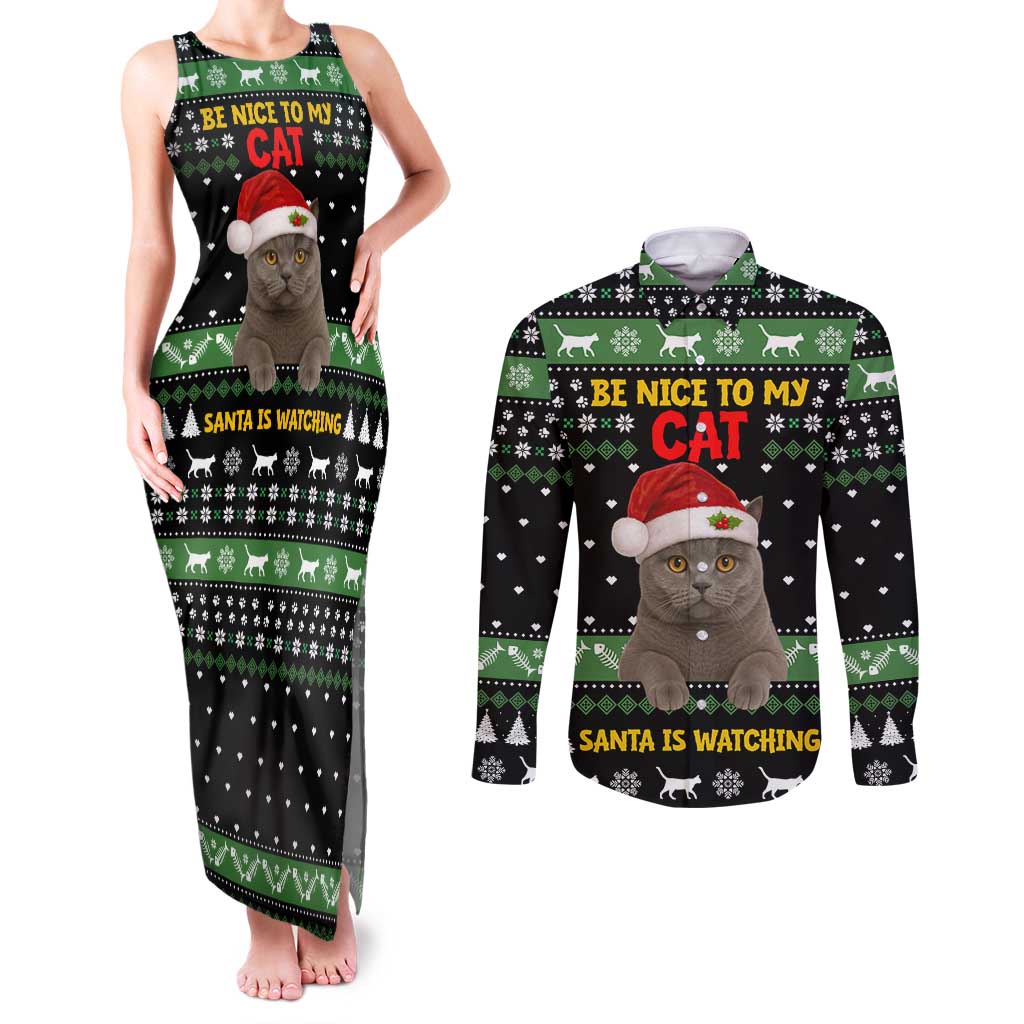 Cat Be Nice Christmas Couples Matching Tank Maxi Dress and Long Sleeve Button Shirt Xmas Holiday Patterns - Wonder Print Shop