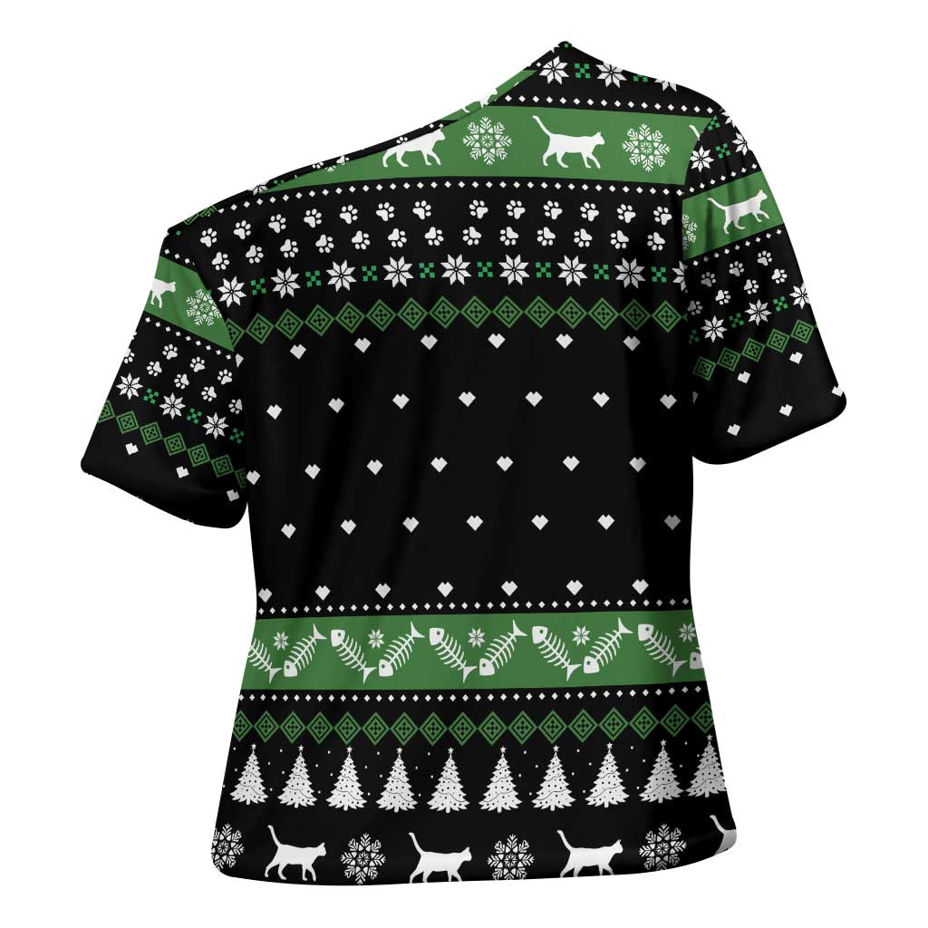 Cat Be Nice Christmas Cross Shoulder Shirt Xmas Holiday Patterns - Wonder Print Shop