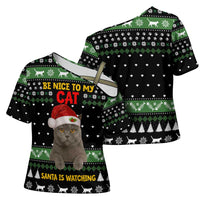Cat Be Nice Christmas Cross Shoulder Shirt Xmas Holiday Patterns - Wonder Print Shop