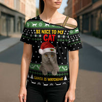 Cat Be Nice Christmas Cross Shoulder Shirt Xmas Holiday Patterns - Wonder Print Shop