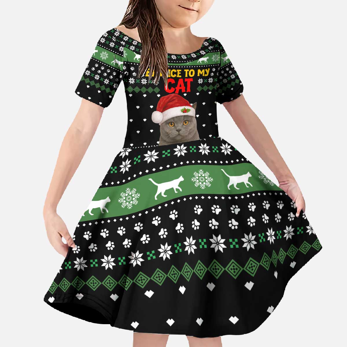 Cat Be Nice Christmas Family Matching Off The Shoulder Long Sleeve Dress and Hawaiian Shirt Xmas Holiday Patterns - Wonder Print Shop