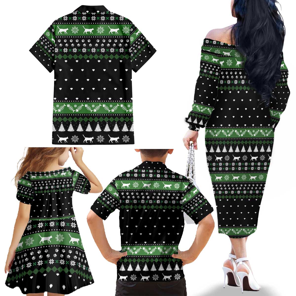 Cat Be Nice Christmas Family Matching Off The Shoulder Long Sleeve Dress and Hawaiian Shirt Xmas Holiday Patterns - Wonder Print Shop