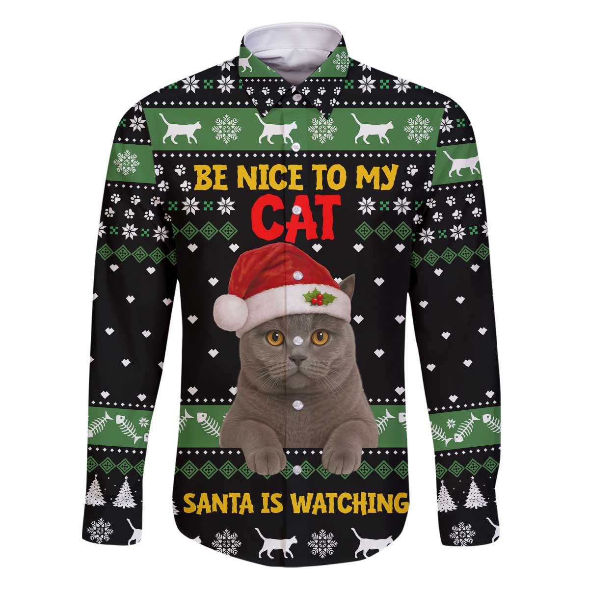 Cat Be Nice Christmas Family Matching Off The Shoulder Long Sleeve Dress and Hawaiian Shirt Xmas Holiday Patterns - Wonder Print Shop