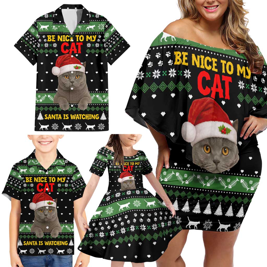 Cat Be Nice Christmas Family Matching Off Shoulder Short Dress and Hawaiian Shirt Xmas Holiday Patterns - Wonder Print Shop