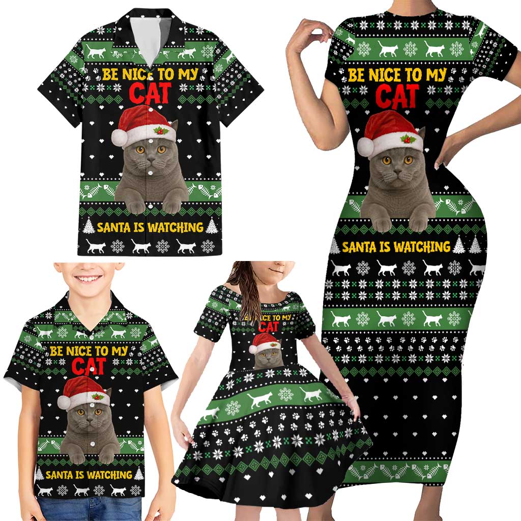 Cat Be Nice Christmas Family Matching Short Sleeve Bodycon Dress and Hawaiian Shirt Xmas Holiday Patterns - Wonder Print Shop