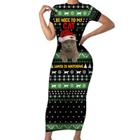 Cat Be Nice Christmas Family Matching Short Sleeve Bodycon Dress and Hawaiian Shirt Xmas Holiday Patterns - Wonder Print Shop