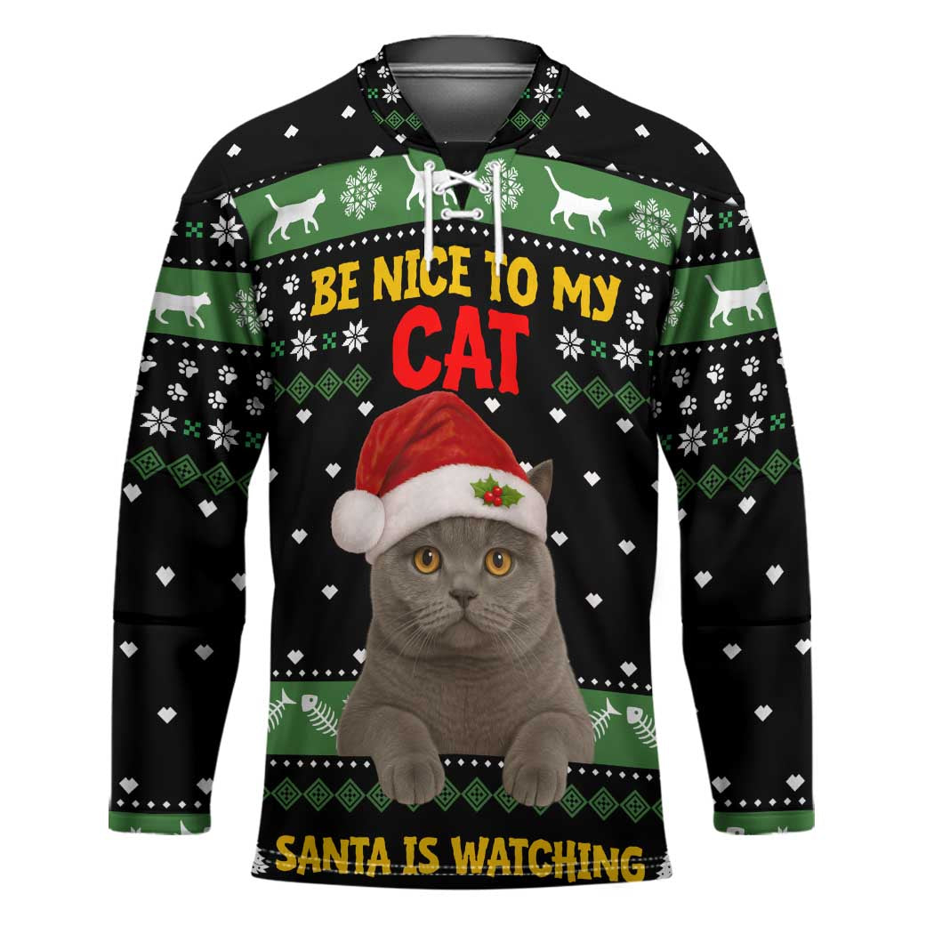 Cat Be Nice Christmas Hockey Jersey Xmas Holiday Patterns - Wonder Print Shop