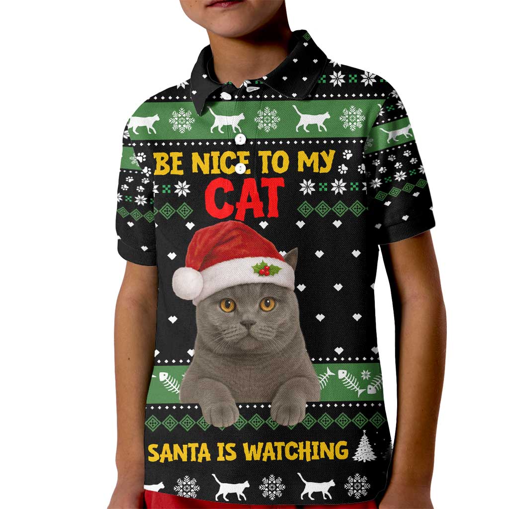 Cat Be Nice Christmas Kid Polo Shirt Xmas Holiday Patterns - Wonder Print Shop
