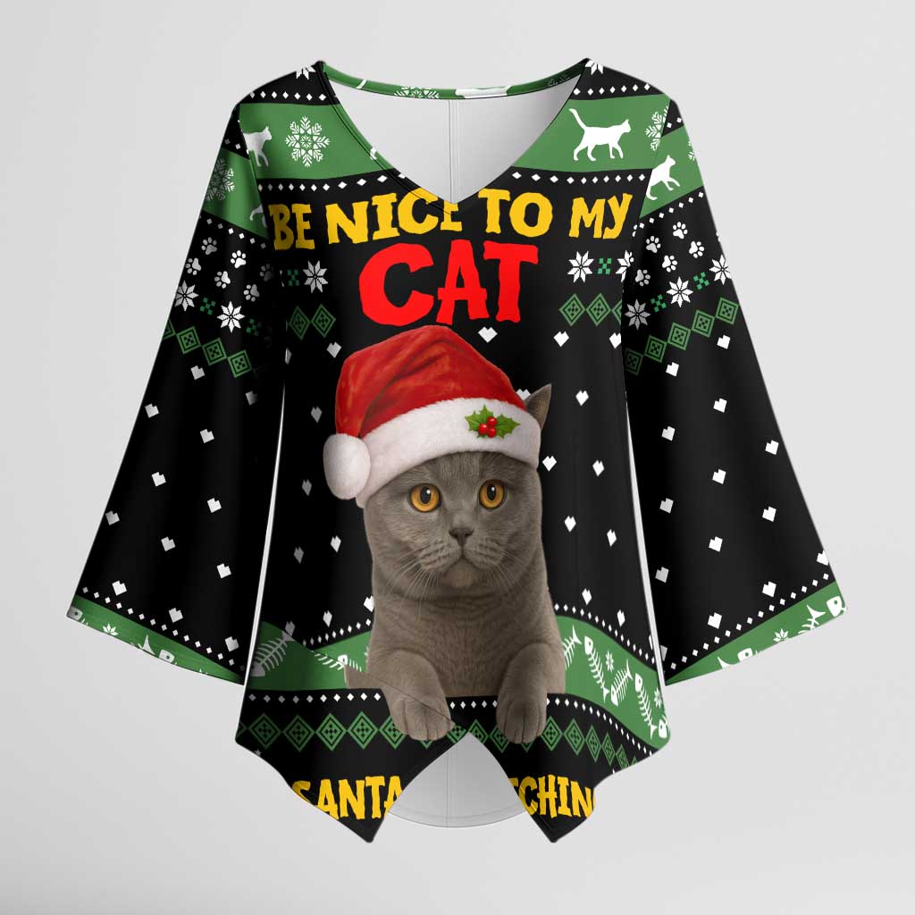 Cat Be Nice Christmas Kimono Sleeve Blouse Xmas Holiday Patterns - Wonder Print Shop