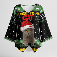 Cat Be Nice Christmas Kimono Sleeve Blouse Xmas Holiday Patterns - Wonder Print Shop