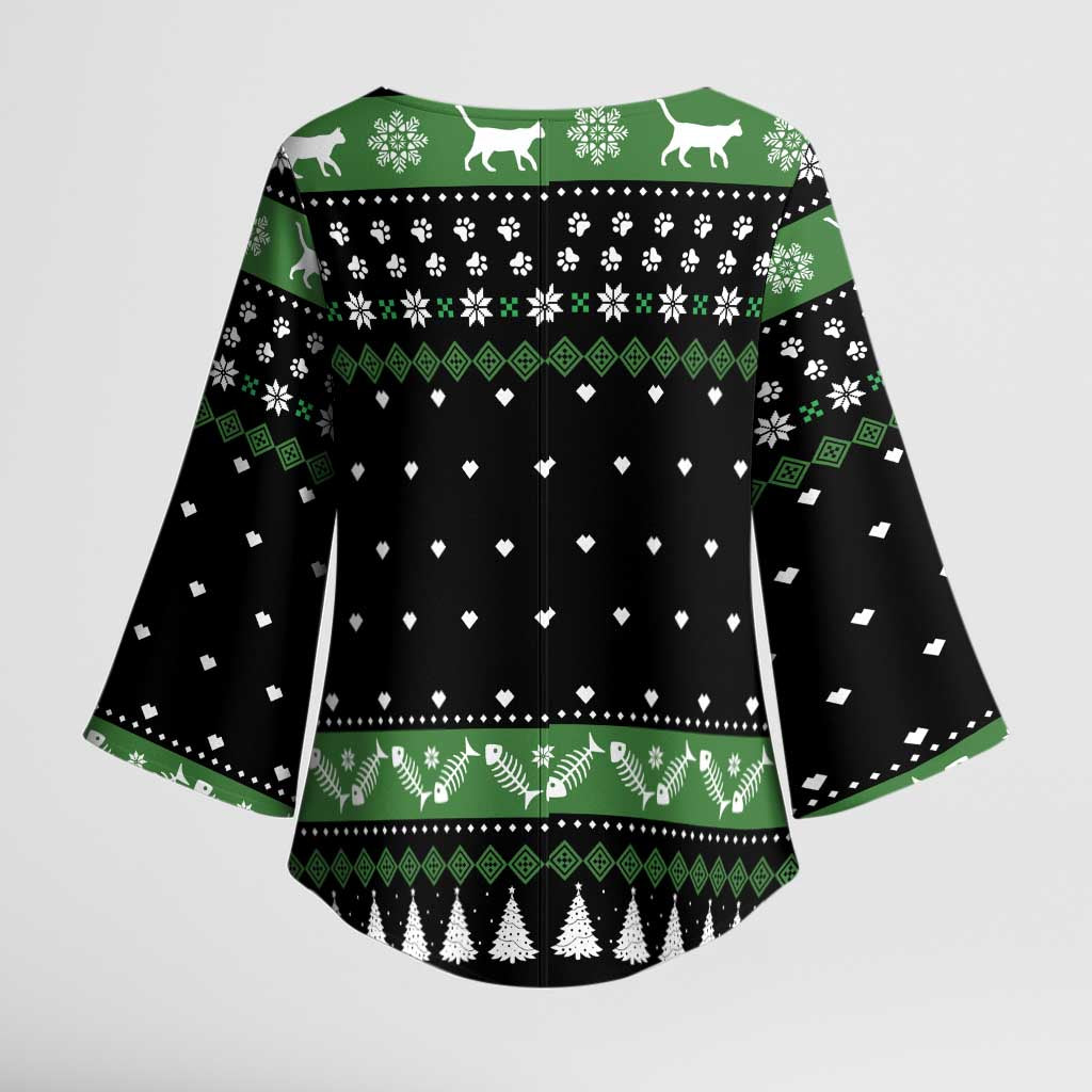Cat Be Nice Christmas Kimono Sleeve Blouse Xmas Holiday Patterns - Wonder Print Shop