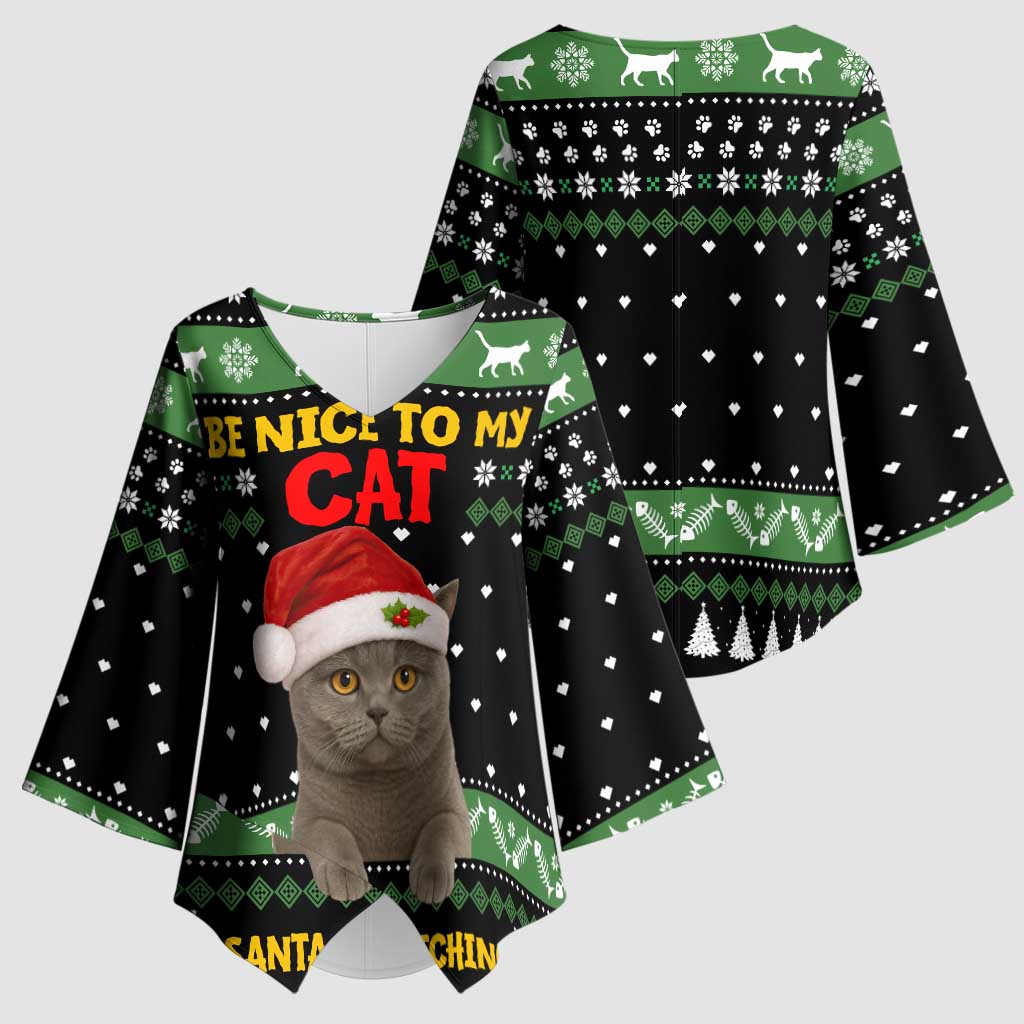 Cat Be Nice Christmas Kimono Sleeve Blouse Xmas Holiday Patterns - Wonder Print Shop
