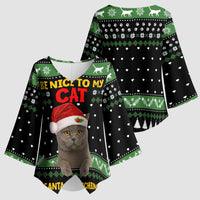 Cat Be Nice Christmas Kimono Sleeve Blouse Xmas Holiday Patterns - Wonder Print Shop