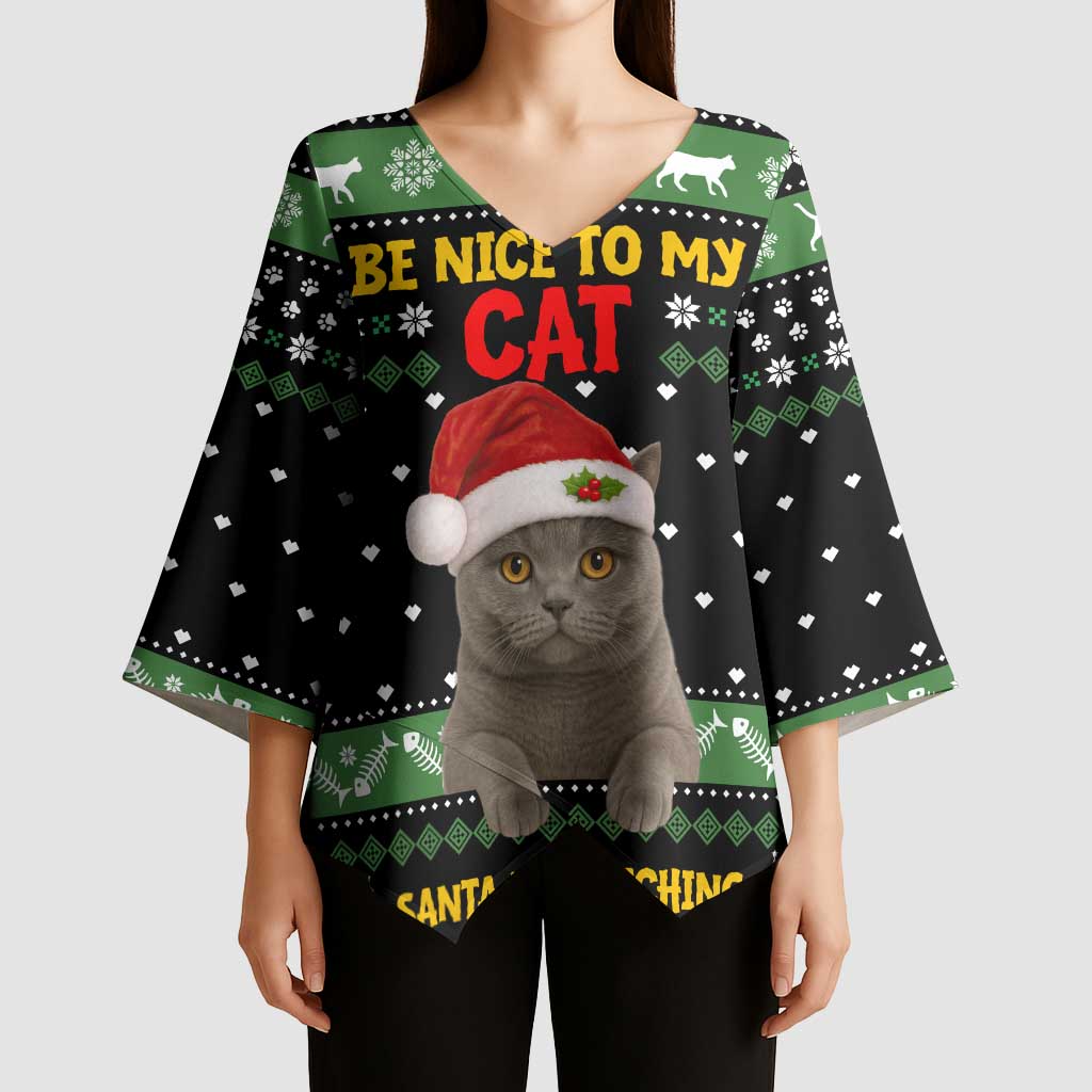 Cat Be Nice Christmas Kimono Sleeve Blouse Xmas Holiday Patterns - Wonder Print Shop