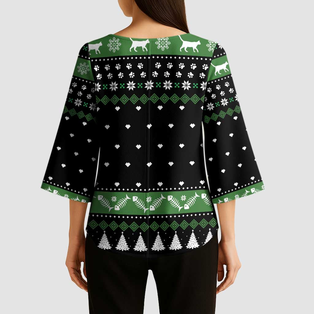 Cat Be Nice Christmas Kimono Sleeve Blouse Xmas Holiday Patterns - Wonder Print Shop