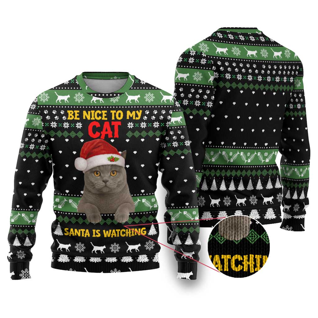 Cat Be Nice Christmas Ugly Christmas Sweater Xmas Holiday Patterns - Wonder Print Shop