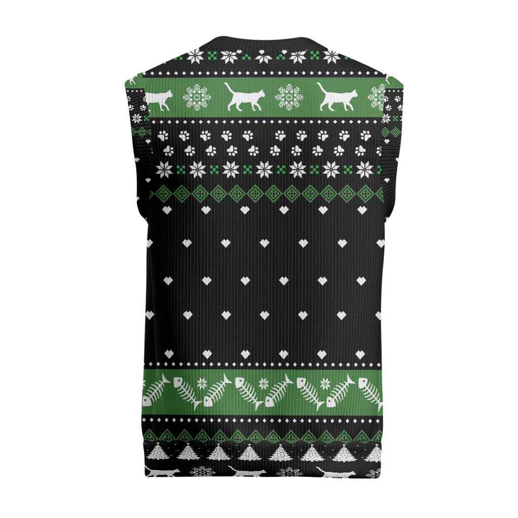 Cat Be Nice Christmas Knitted V-Neck Vest Xmas Holiday Patterns - Wonder Print Shop