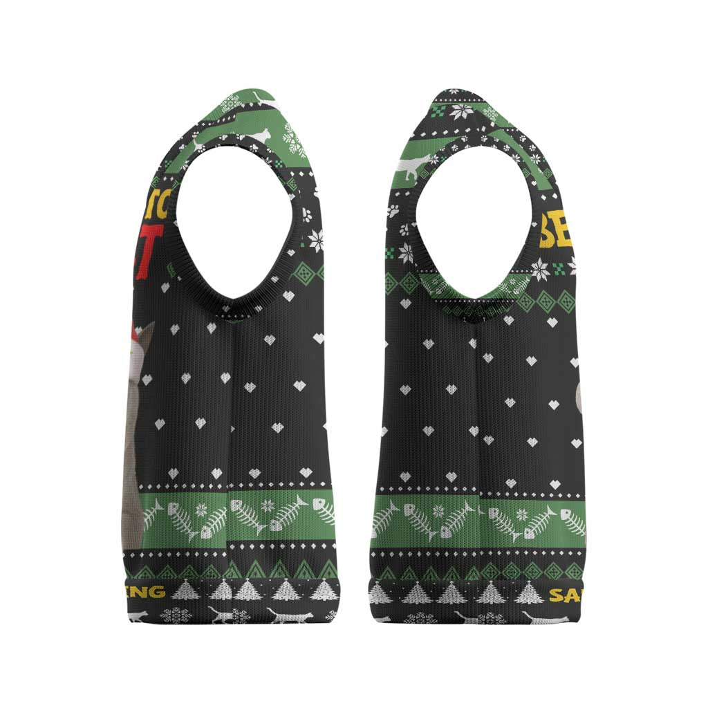 Cat Be Nice Christmas Knitted V-Neck Vest Xmas Holiday Patterns - Wonder Print Shop