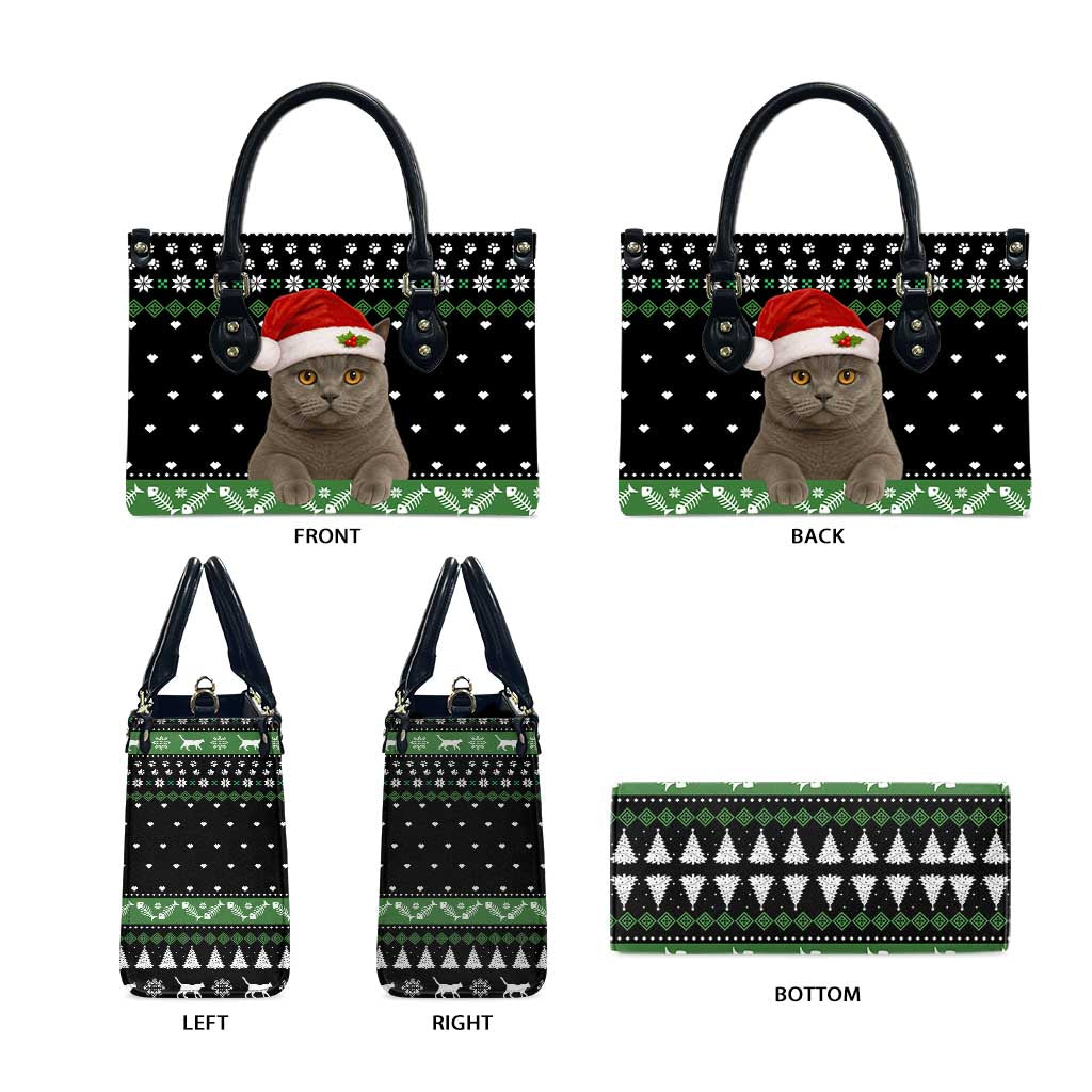 Cat Be Nice Christmas Leather Bag Xmas Holiday Patterns - Wonder Print Shop