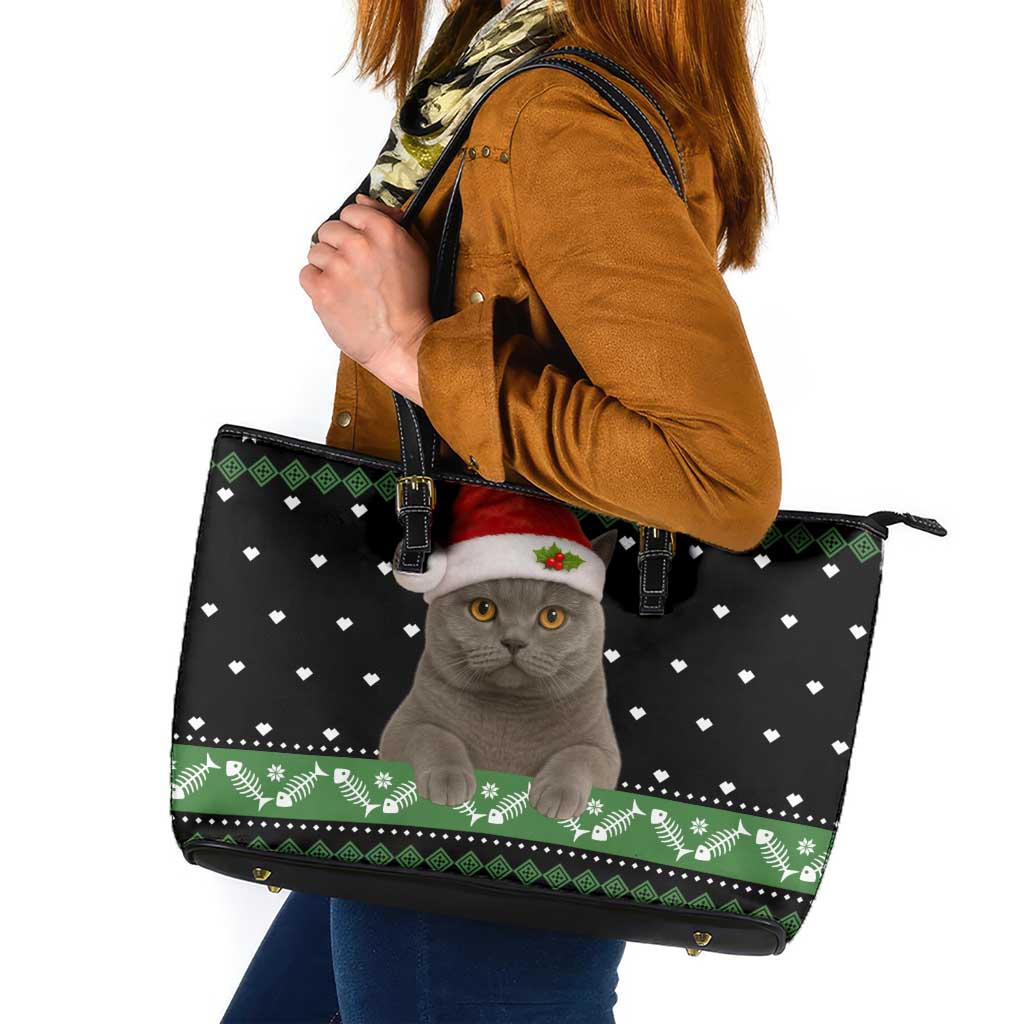 Cat Be Nice Christmas Leather Tote Bag Xmas Holiday Patterns - Wonder Print Shop