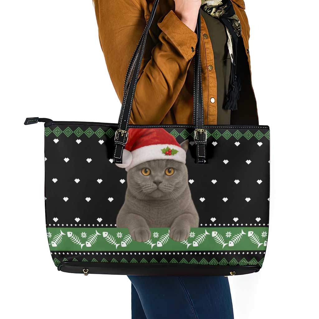 Cat Be Nice Christmas Leather Tote Bag Xmas Holiday Patterns - Wonder Print Shop