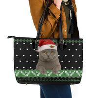 Cat Be Nice Christmas Leather Tote Bag Xmas Holiday Patterns - Wonder Print Shop
