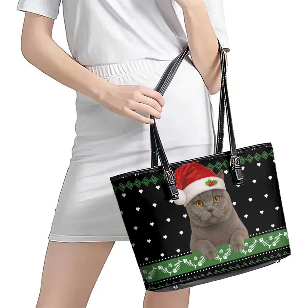 Cat Be Nice Christmas Leather Tote Bag Xmas Holiday Patterns - Wonder Print Shop