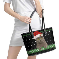 Cat Be Nice Christmas Leather Tote Bag Xmas Holiday Patterns - Wonder Print Shop