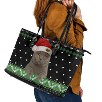 Cat Be Nice Christmas Leather Tote Bag Xmas Holiday Patterns - Wonder Print Shop