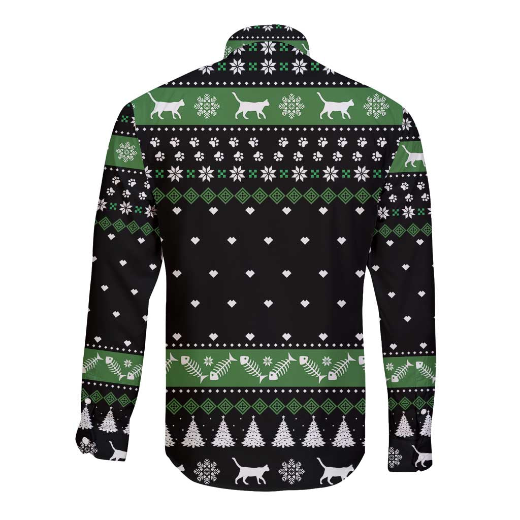 Cat Be Nice Christmas Long Sleeve Button Shirt Xmas Holiday Patterns - Wonder Print Shop
