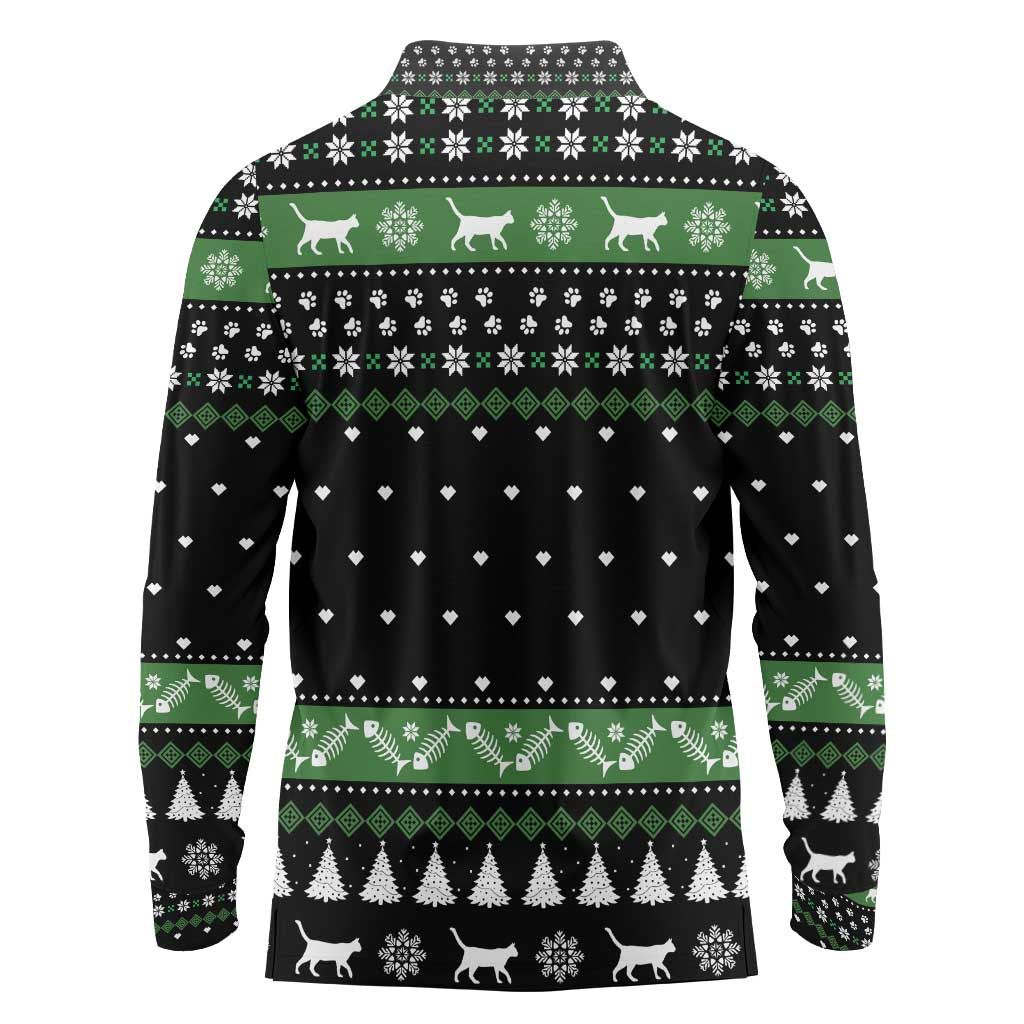 Cat Be Nice Christmas Long Sleeve Polo Shirt Xmas Holiday Patterns - Wonder Print Shop