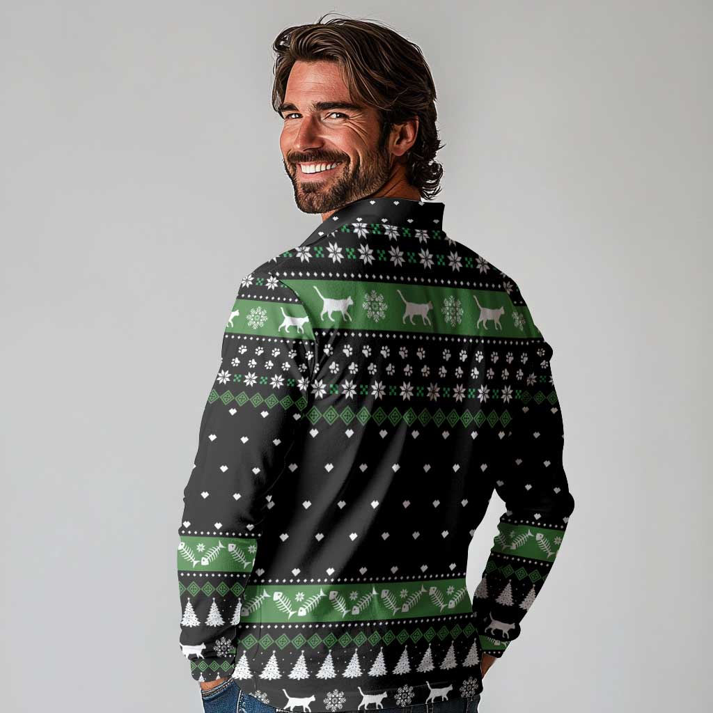 Cat Be Nice Christmas Long Sleeve Polo Shirt Xmas Holiday Patterns - Wonder Print Shop