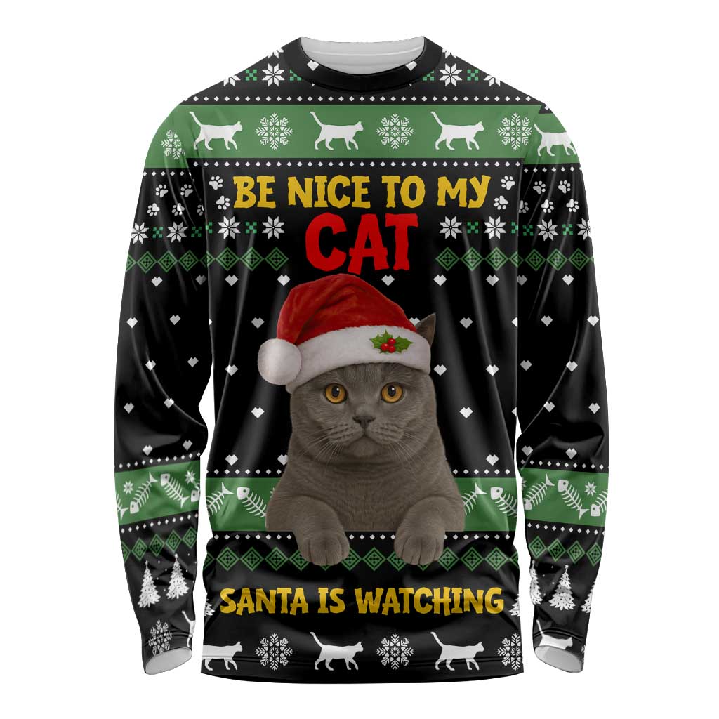 Cat Be Nice Christmas Long Sleeve Shirt Xmas Holiday Patterns - Wonder Print Shop
