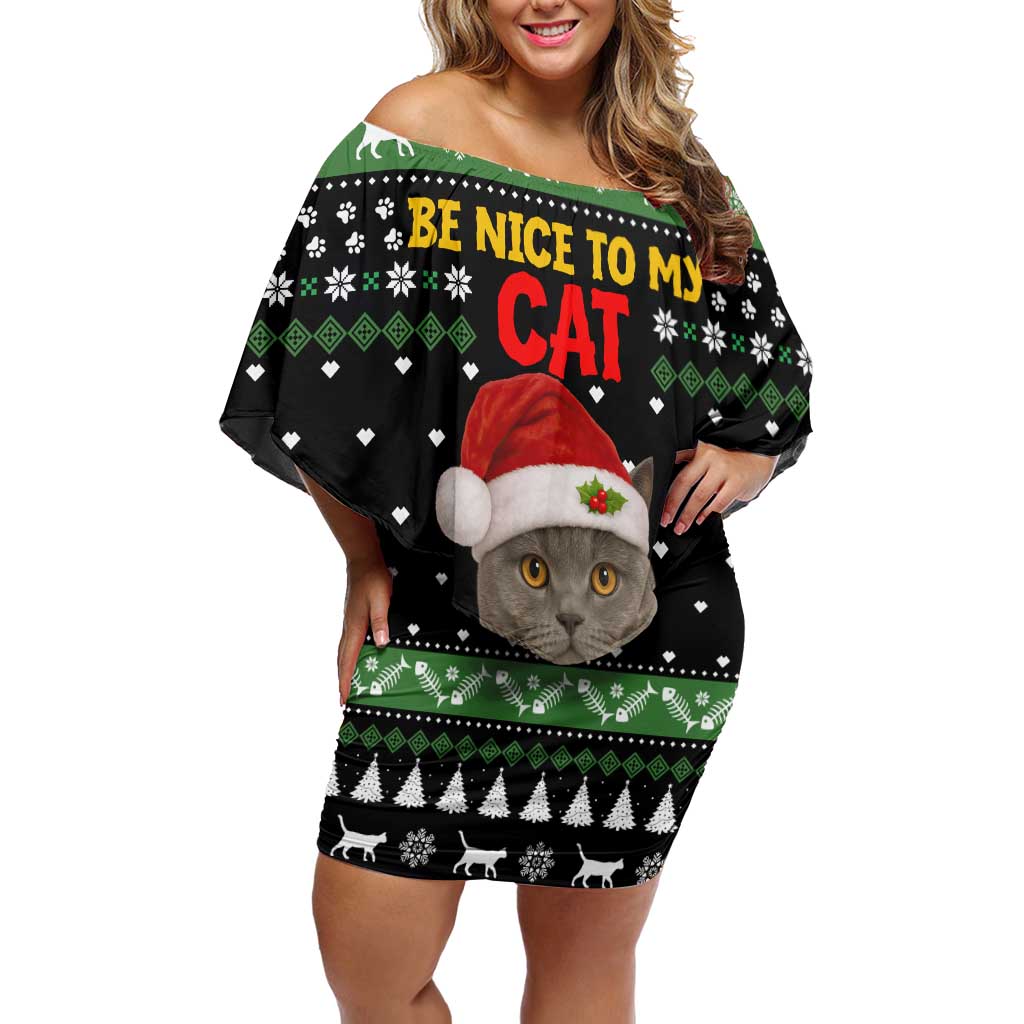 Cat Be Nice Christmas Off Shoulder Short Dress Xmas Holiday Patterns - Wonder Print Shop