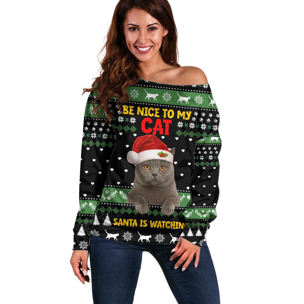 Cat Be Nice Christmas Off Shoulder Sweater Xmas Holiday Patterns - Wonder Print Shop