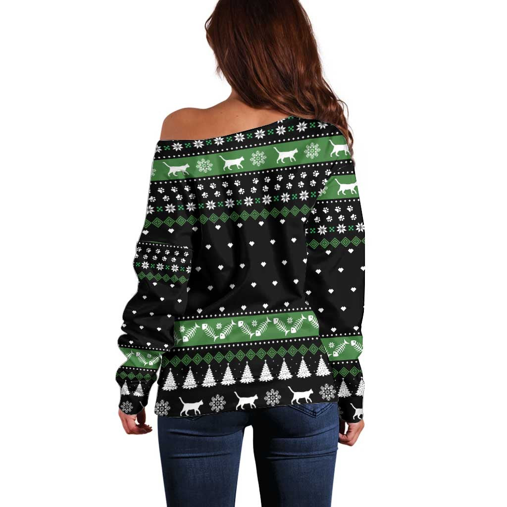 Cat Be Nice Christmas Off Shoulder Sweater Xmas Holiday Patterns - Wonder Print Shop
