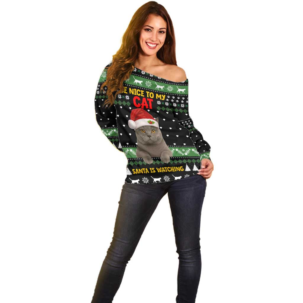 Cat Be Nice Christmas Off Shoulder Sweater Xmas Holiday Patterns - Wonder Print Shop