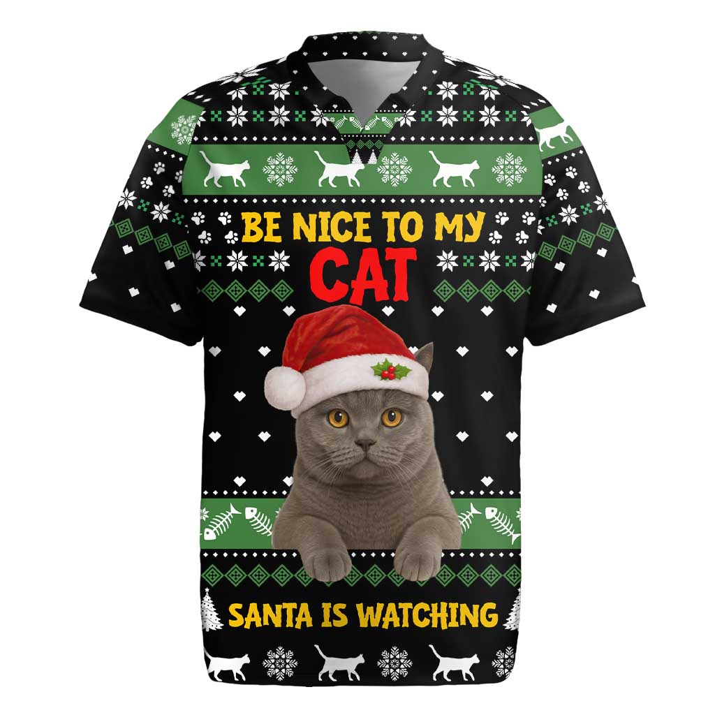 Cat Be Nice Christmas Rugby Jersey Xmas Holiday Patterns - Wonder Print Shop