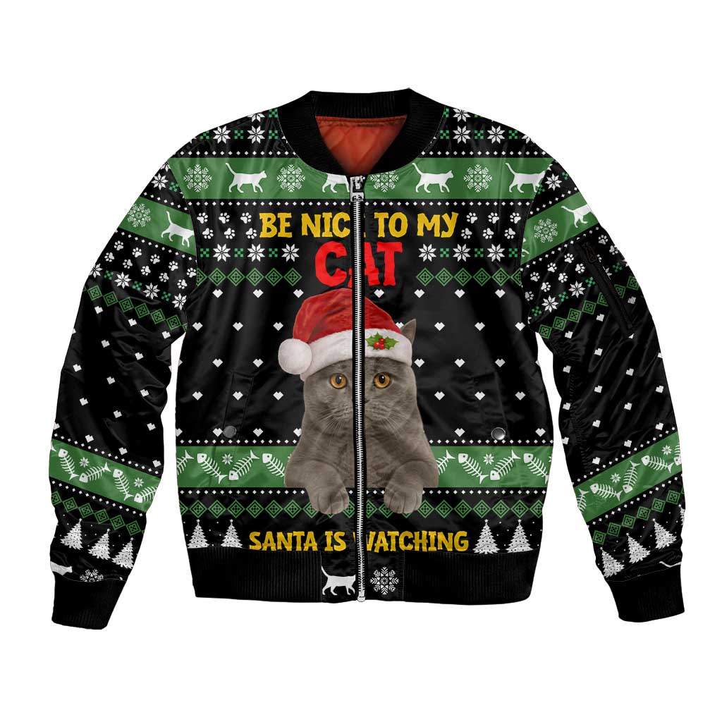 Cat Be Nice Christmas Sleeve Zip Bomber Jacket Xmas Holiday Patterns - Wonder Print Shop