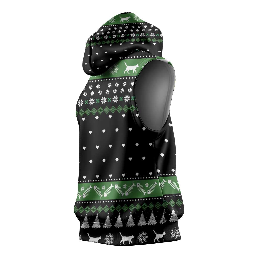 Cat Be Nice Christmas Sleeveless Hoodie Xmas Holiday Patterns - Wonder Print Shop