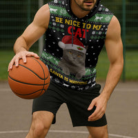 Cat Be Nice Christmas Sleeveless Hoodie Xmas Holiday Patterns - Wonder Print Shop