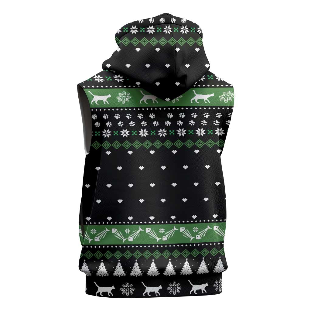 Cat Be Nice Christmas Sleeveless Zip Hoodie Xmas Holiday Patterns - Wonder Print Shop