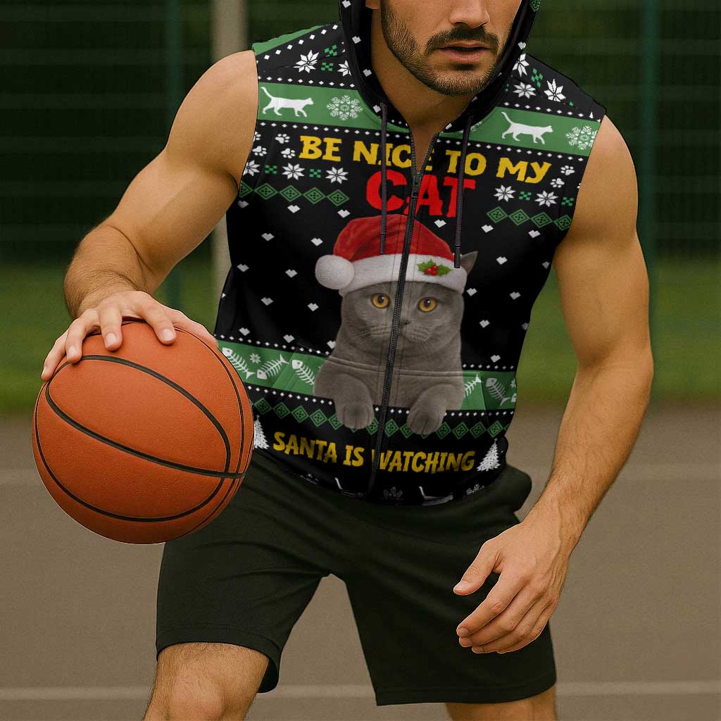 Cat Be Nice Christmas Sleeveless Zip Hoodie Xmas Holiday Patterns - Wonder Print Shop