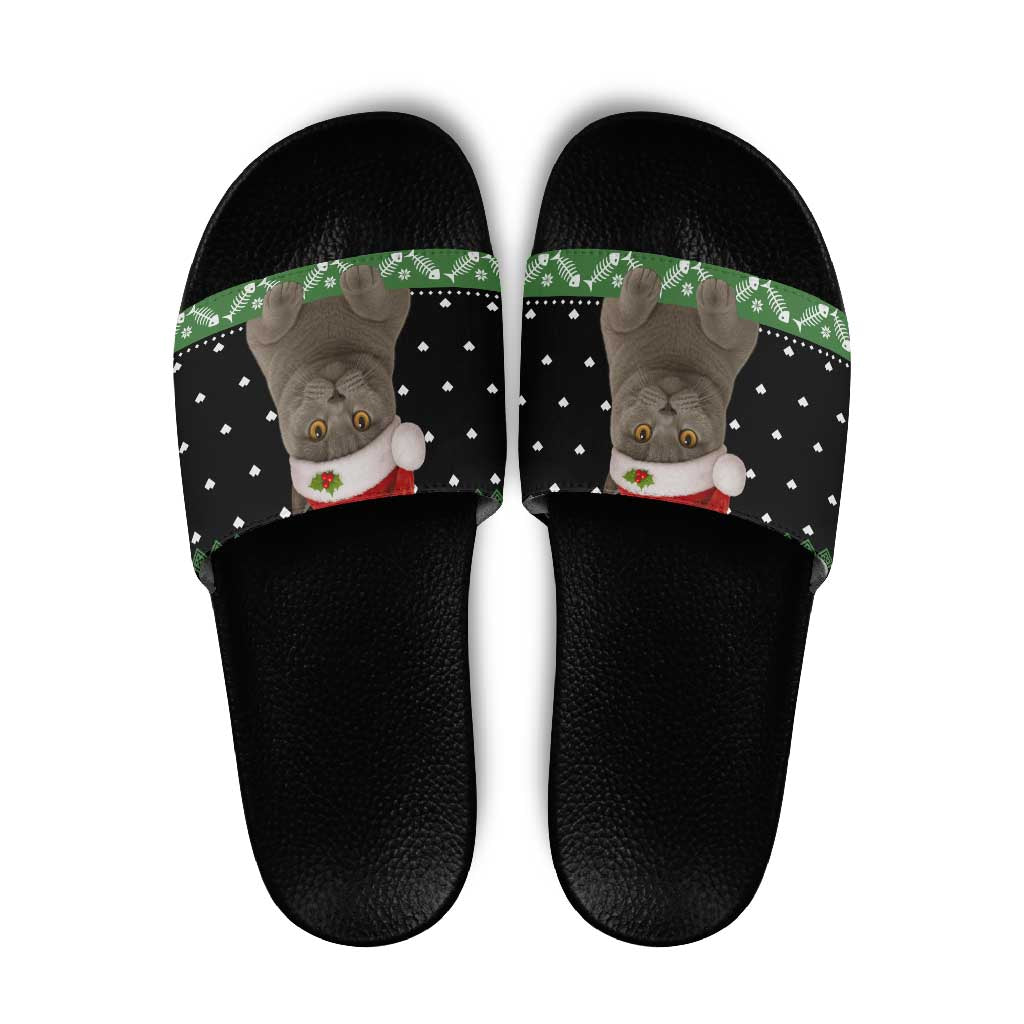 Cat Be Nice Christmas Slide Sandals Xmas Holiday Patterns - Wonder Print Shop