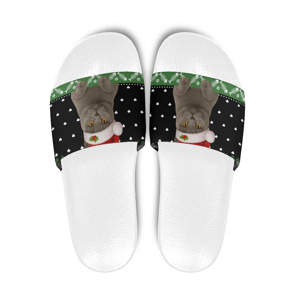 Cat Be Nice Christmas Slide Sandals Xmas Holiday Patterns - Wonder Print Shop