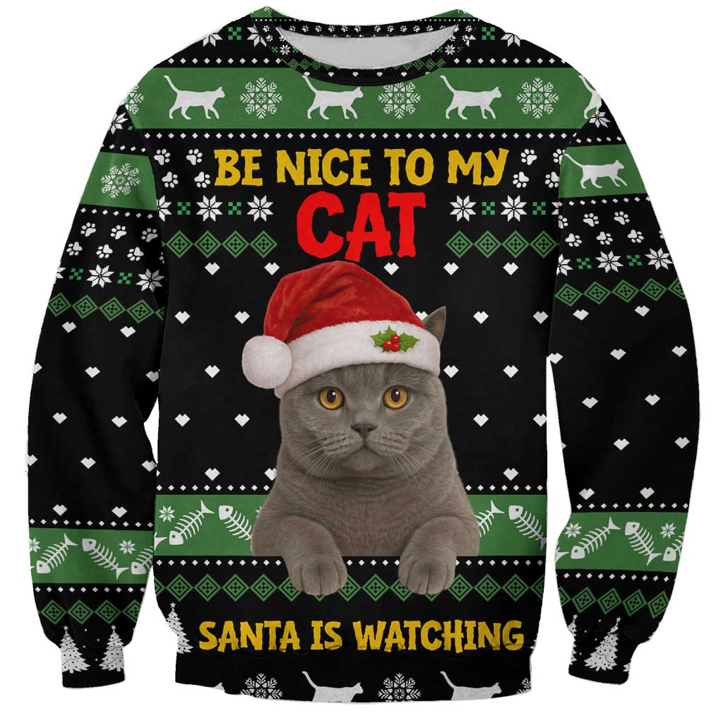 Cat Be Nice Christmas Sweatshirt Xmas Holiday Patterns - Wonder Print Shop