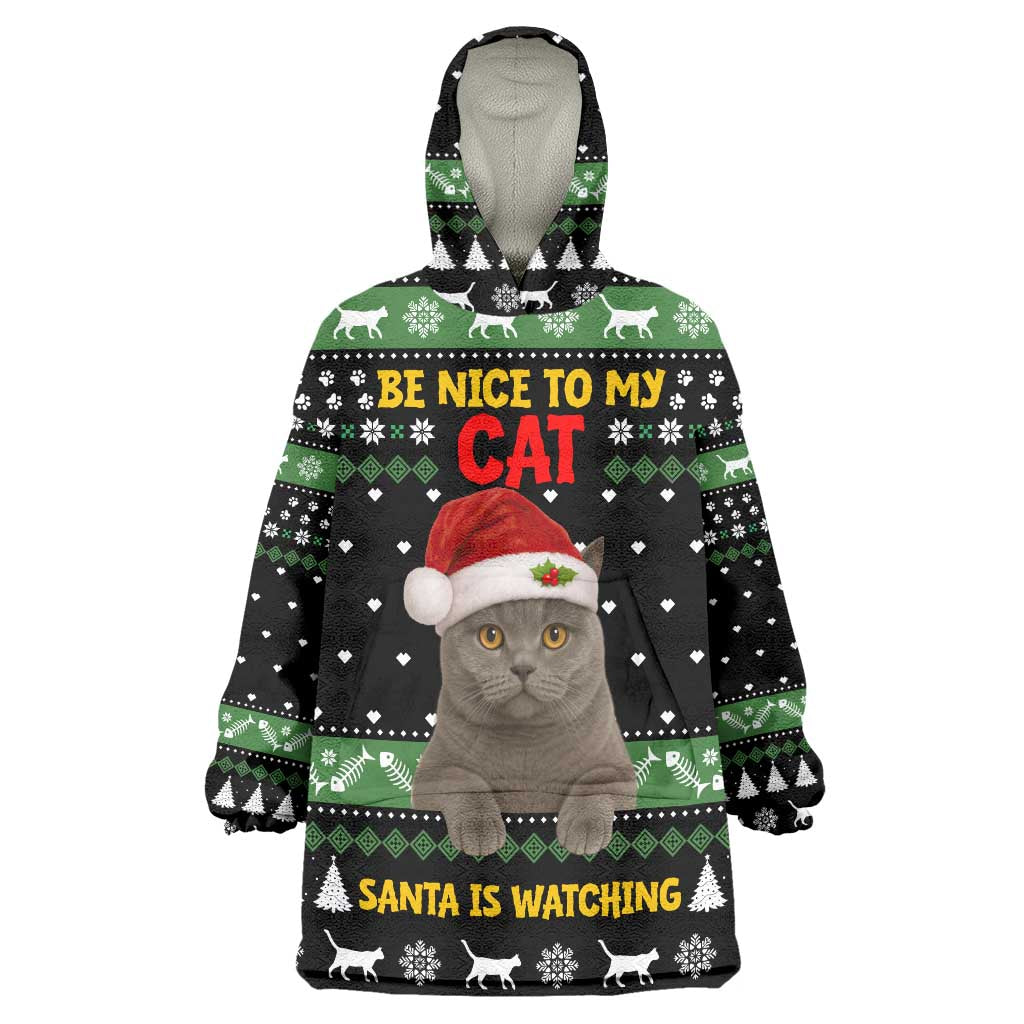 Cat Be Nice Christmas Wearable Blanket Hoodie Xmas Holiday Patterns - Wonder Print Shop